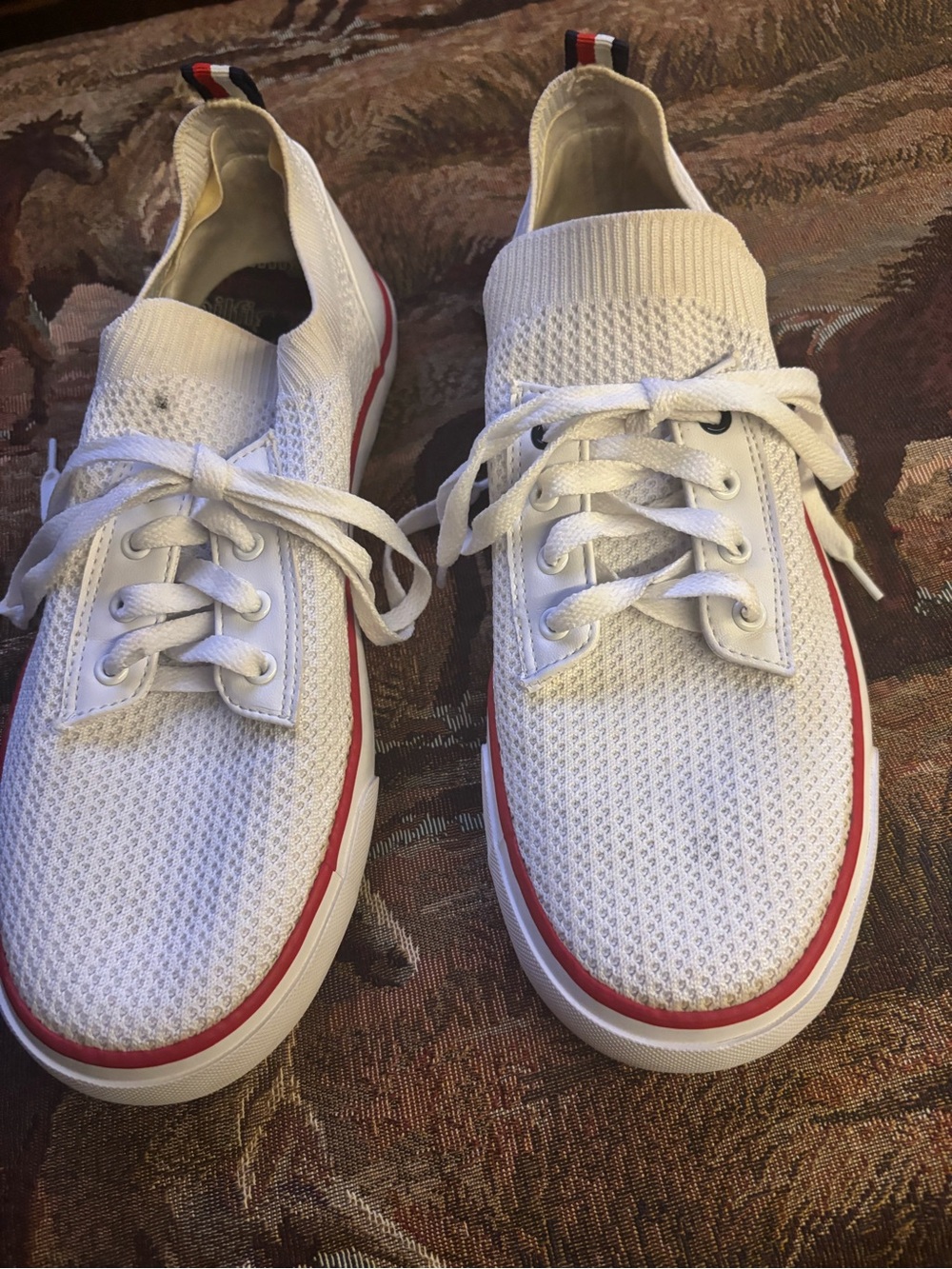 Tommy Hilfiger White Knit Lace-Up Sneakers with Red Trim